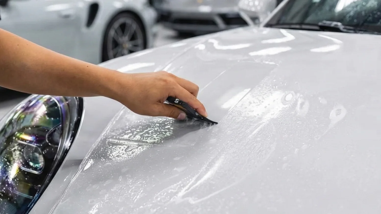 Paint protection film application on a vehicle